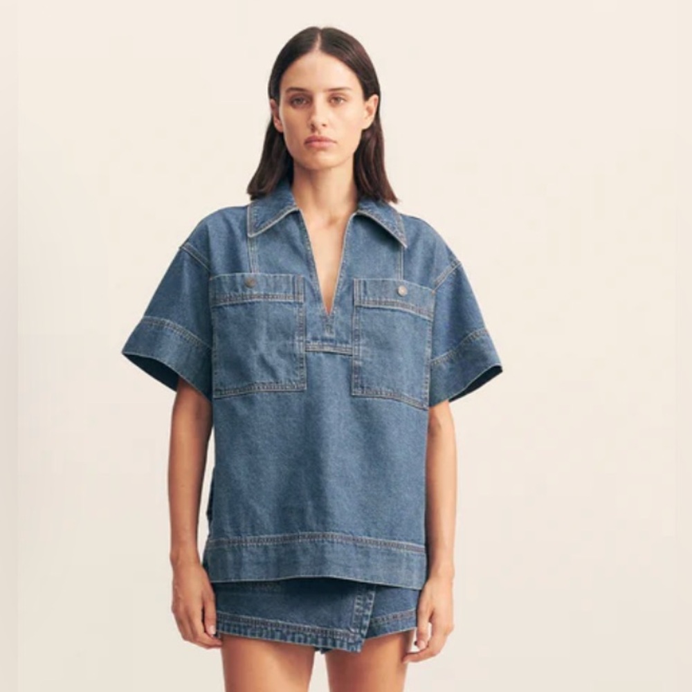Shona Joy Blue Denim Top, Size XS (oversize)